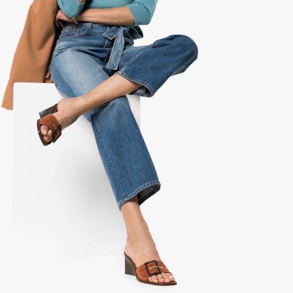 By Far  👡  brown Silvia 65 suede buckle mules